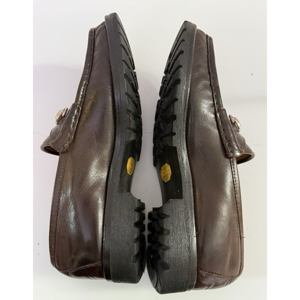Gucci Brown Italian Leather Horsebit Lug Sole Chunky Loafers Size 11 - Picture 7 of 11